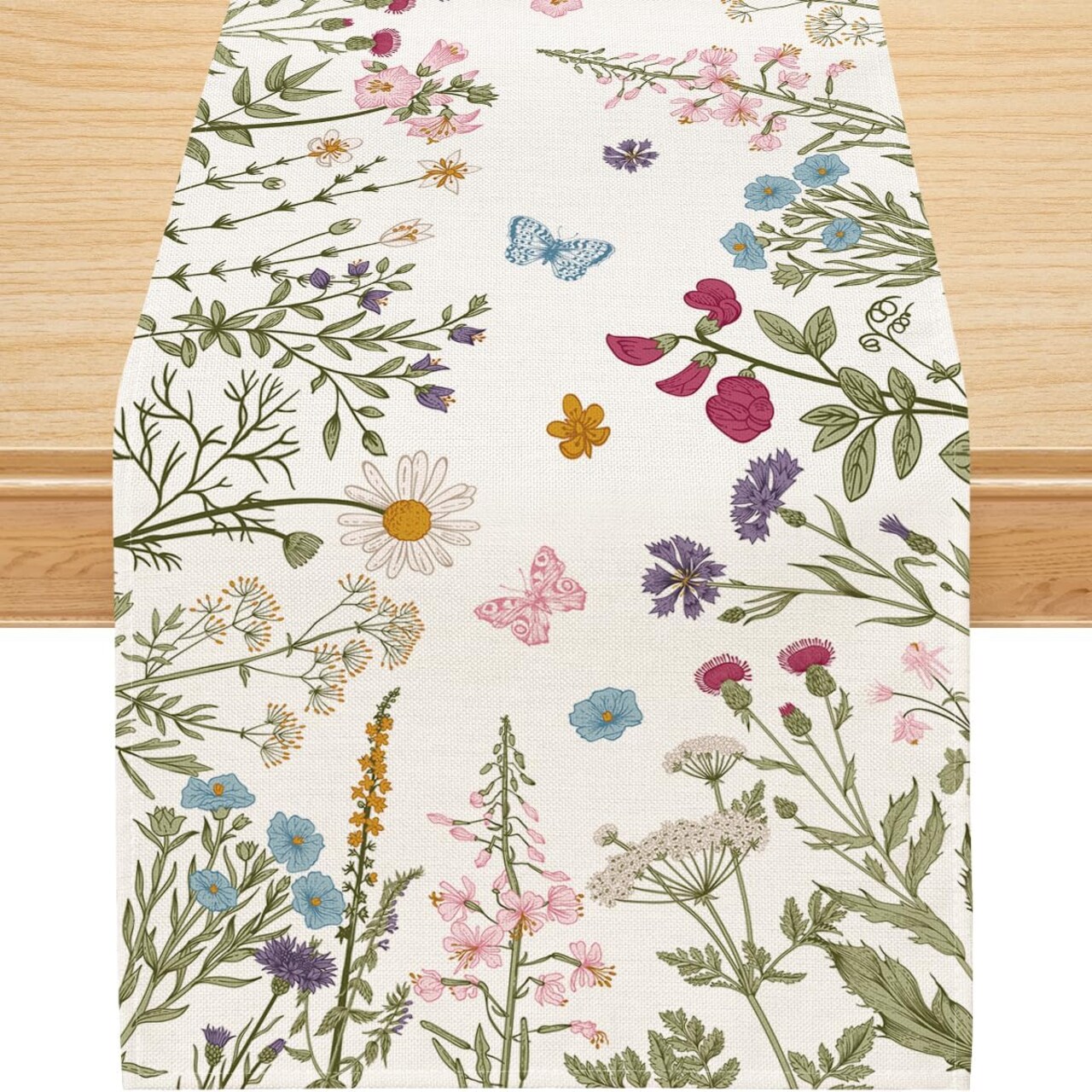 Wildflowers Summer Decor Floral Butterfly Seasonal Kitchen Dining Table Decoration for Home 13x72 Inch